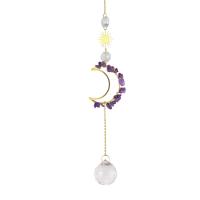 Hanging Ornaments Gemstone with Crystal & Iron Moon gold color plated faceted & hollow 450mm Sold By PC