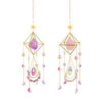 Hanging Ornaments, Quartz, with Crystal & Iron, gold color plated, faceted, more colors for choice, 450mm, Sold By PC