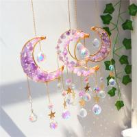 Hanging Ornaments Amethyst with Crystal & Iron Moon gold color plated faceted & hollow 400mm Sold By PC
