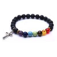 Lava Bracelet with Gemstone & Zinc Alloy Cross plated fashion jewelry & Unisex Length Approx 7.87  Sold By PC