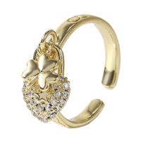 Cubique anneau en laiton Circonia Micro Pave, Placage de couleur d'or, Réglable & pavé de micro zircon & pour femme, Or, 17mm, Vendu par PC