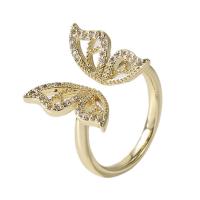 Cubic Zirconia Micro Pave Brass Ring, Butterfly, gold color plated, Adjustable & micro pave cubic zirconia & for woman & hollow, gold, 18mm, Sold By PC