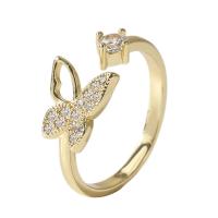 Cubic Zirconia Micro Pave Brass Ring, Butterfly, gold color plated, Adjustable & micro pave cubic zirconia & for woman, gold, 18mm, Sold By PC