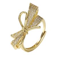 Cubic Zirconia Micro Pave Brass Ring, Bowknot, gold color plated, Adjustable & micro pave cubic zirconia & for woman, gold, 18mm, Sold By PC