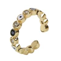 Кубический циркон микро проложить кольцо-латунь, Латунь, плакирован золотом, Регулируемый & инкрустированное микро кубического циркония & Женский & эмаль, золотой, 18mm, продается PC