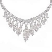 Rhinestone Jewelry Sets, earring & necklace, silver color plated, 2 pieces & for woman, Sold By Set