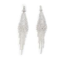 Fashion Fringe Earrings, Rhinestone, with brass claw chain, silver color plated, for woman, 105x30mm, Sold By Pair