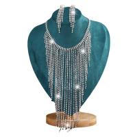 Rhinestone Jewelry Sets earring & necklace silver color plated 2 pieces & for woman silver color Sold By Set
