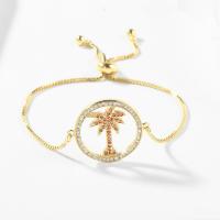 Cubic Zirconia Micro Pave Brass Bracelet Palm Tree high quality gold color plated micro pave cubic zirconia & for woman & hollow gold 220mm Sold By PC
