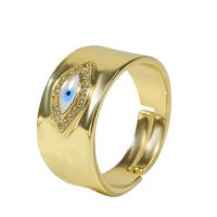 Кубический циркон микро проложить кольцо-латунь, Латунь, плакирован золотом, Регулируемый & инкрустированное микро кубического циркония & Женский & эмаль, золотой, 18mm, продается PC