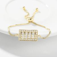 Bracelet cubique en laiton zircon pavent, cadre, couleur de haute qualité d'or plaqué, pavé de micro zircon & pour femme, Or, 220mm, Vendu par PC