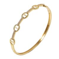 laiton bracelet ordinaire, couleur de haute qualité d'or plaqué, pavé de micro zircon & pour femme & creux, Or, 62mm, Vendu par PC