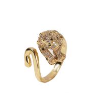 Kubieke Circonia Micro Pave Brass Ring, Messing, Luipaard, gold plated, Verstelbare & uniseks & micro pave zirconia, 17mm, Verkocht door PC