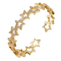 Brass Cuff Bangle, Star, gold color plated, micro pave cubic zirconia & for woman & hollow, 58mm, Sold By PC