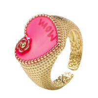 Brass Finger Ring Heart gold color plated Adjustable & for woman & enamel 18mm Sold By PC