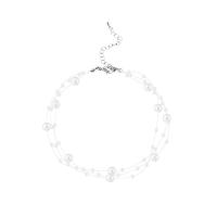 Plastik-Perlenkette, Kunststoff Perlen, mit Messing, mit Verlängerungskettchen von 2.95 inch, drei Schichten & für Frau, weiß, Länge:ca. 11.53 ZollInch, verkauft von PC