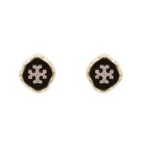 Brass Stud Earring gold color plated micro pave cubic zirconia & for woman & enamel Sold By Pair