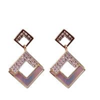 Brass Drop Earring with Shell Rhombus gold color plated micro pave cubic zirconia & for woman & hollow Sold By Pair