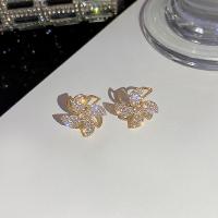 Brass Stud Earring, Pinwheel, gold color plated, micro pave cubic zirconia & for woman & hollow, 17x17mm, Sold By Pair