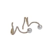 Messing Stud Earring, med Plastic Pearl, guldfarve belagt, Micro Pave cubic zirconia & for kvinde, 17x25mm, Solgt af par