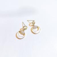 Messing Drop Earring, met Schelp, gold plated, micro pave zirconia & voor vrouw, 10x19mm, Verkocht door pair