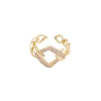 Cubique anneau en laiton Circonia Micro Pave, Placage de couleur d'or, Réglable & pavé de micro zircon & pour femme, 18mm, Vendu par PC