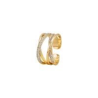 Cubique anneau en laiton Circonia Micro Pave, Placage de couleur d'or, Réglable & pavé de micro zircon & pour femme & creux, 18mm, Vendu par PC