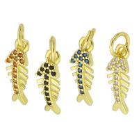 Cubic Zirconia Micro Pave Brass Pendant, Fish Bone, gold color plated, micro pave cubic zirconia, more colors for choice, 5x14x2.50mm, Hole:Approx 3mm, Sold By PC