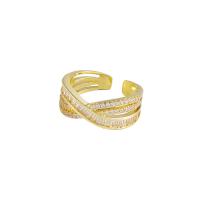 Cubique anneau en laiton Circonia Micro Pave, Placage de couleur d'or, Réglable & pavé de micro zircon & pour femme, 18mm, Vendu par PC