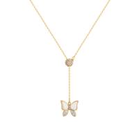 Cubic Zircon Micro Pave Brass Necklace with Plank with 2.16 inch extender chain Butterfly gold color plated micro pave cubic zirconia & for woman Length Approx 17.12 Inch Sold By PC