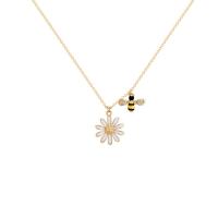 Cubic Zircon Micro Pave Brass Necklace, with 2.4 inch extender chain, Flower, gold color plated, micro pave cubic zirconia & for woman & enamel, Length:Approx 15.86 Inch, Sold By PC