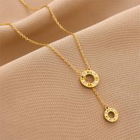 Titanium Steel Necklace with 1.97inch extender chain Vacuum Ion Plating fashion jewelry & for woman & with rhinestone golden Length Approx 17.72 Inch Sold By PC