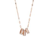Titanium Steel Necklace, with 1.97inch extender chain, Vacuum Ion Plating, fashion jewelry & for woman & with rhinestone, rose gold color, Length:Approx 17.72 Inch, Sold By PC