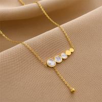 Titanium Steel Necklace with Shell with 1.97inch extender chain Vacuum Ion Plating fashion jewelry & for woman golden Length Approx 17.72 Inch Sold By PC