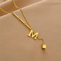 Titanium Steel Necklace with 1.97inch extender chain Letter M Vacuum Ion Plating fashion jewelry & for woman golden Length Approx 17.72 Inch Sold By PC