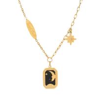 Titanstahl Halskette, mit Verlängerungskettchen von 1.97inch, Modeschmuck & für Frau & Epoxy Aufkleber, goldfarben, Länge:ca. 17.72 ZollInch, verkauft von PC