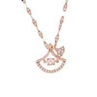 Titanium Steel Necklace with 1.97inch extender chain Vacuum Ion Plating fashion jewelry & for woman & with rhinestone rose gold color Length Approx 17.72 Inch Sold By PC