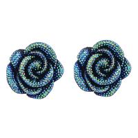 Boucle d'oreille résine, alliage de zinc, avec résine & Acrylique, Rose, bijoux de mode & pour femme, bleu, 33x33mm, Vendu par paire