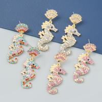 Zinc Alloy Drop Earrings Seahorse fashion jewelry & for woman & with rhinestone Sold By Pair