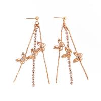 Fashion Fringe Earrings Zinc Alloy Butterfly gold color plated fashion jewelry & for woman & with rhinestone golden nickel lead & cadmium free 80mm Sold By Pair