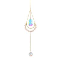 Hanging Ornaments Natural Stone with Crystal & Iron Teardrop gold color plated faceted & hollow 450mm Sold By PC