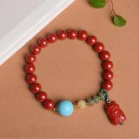 Cinnabar Bracelet, with Natural Stone & Brass, gold color plated, fashion jewelry & for woman, red, 8mm, Length:Approx 18 cm, Sold By PC