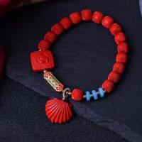 Laca esculpida pulseira, with Pedra natural & cloisone, joias de moda & para casal, vermelho, 8mm, comprimento Aprox 18 cm, vendido por PC