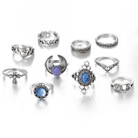 Juego de anillos de aleación de zinc, chapado en color de plata, Vintage & para mujer & con diamantes de imitación & hueco, plateado, libre de níquel, plomo & cadmio, aproximado 10PCs/Set, Vendido por Set
