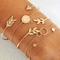 Tibetan Style Bracelet Set, bangle & bracelet, with 1.97inch extender chain, gold color plated, 5 pieces & Unisex & with rhinestone, golden, nickel, lead & cadmium free, Sold By Set