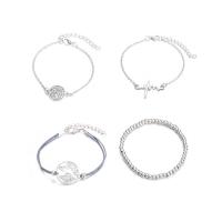 Zinc Alloy Bracelet with Wax Cord with 1.97inch extender chain platinum color plated 4 pieces & Unisex & with rhinestone nickel lead & cadmium free Sold By Set