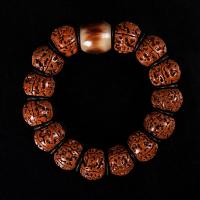 Рудракша Буддийский браслетом, с Кости вола & скорлупа кокосового ореха, Мужская, 16-17mm, Приблизительно 14ПК/Strand, продается Strand
