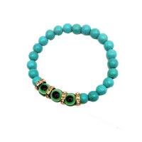 Evil Eye Jewelry Bracelet, Natural Turquoise, with Resin & Tibetan Style, Round, gold color plated, fashion jewelry & for woman, more colors for choice, 10mm,8mm, Length:Approx 19 cm, Sold By PC