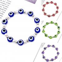Evil Eye Jewelry Bracelet, Resin, with Copper Coated Plastic & Plastic Pearl, Round, silver color plated, fashion jewelry, more colors for choice, 10x6mm,6mm,5mm, Length:Approx 19 cm, Sold By PC