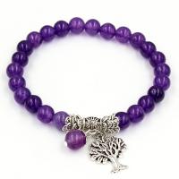 Amethyst Bracelet with Zinc Alloy Tree silver color plated fashion jewelry purple Length Approx 18.35-19.5 cm Sold By PC